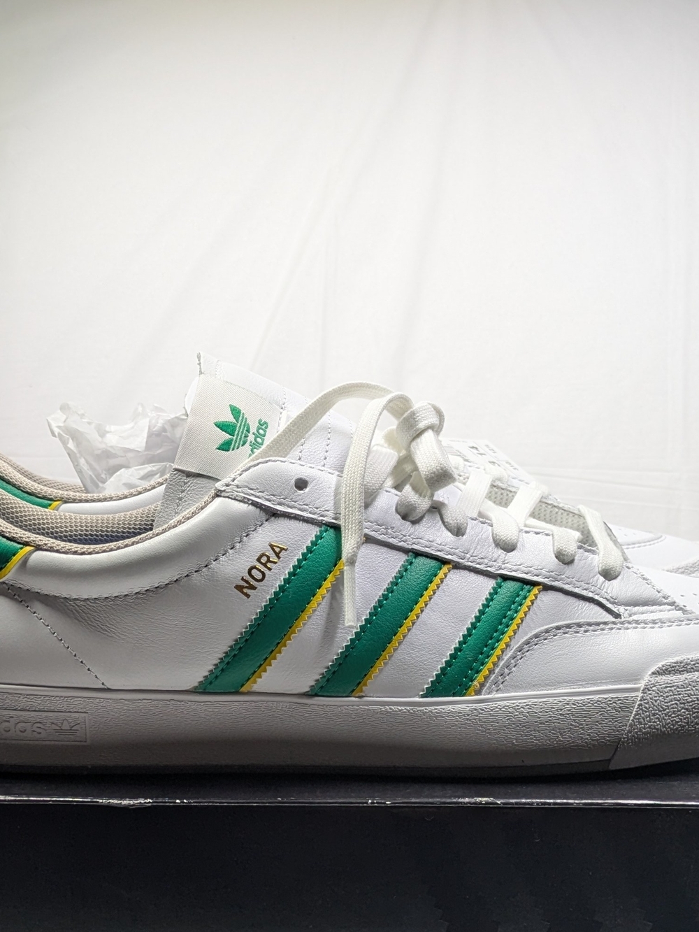 adidas Men’s White Nora with Green & Yellow Stripes